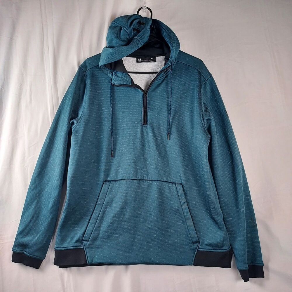 Under Armour ColdGear Hoodie Men’s LG Blue Fitted 1/4-Zip Sweatshirt Pullover